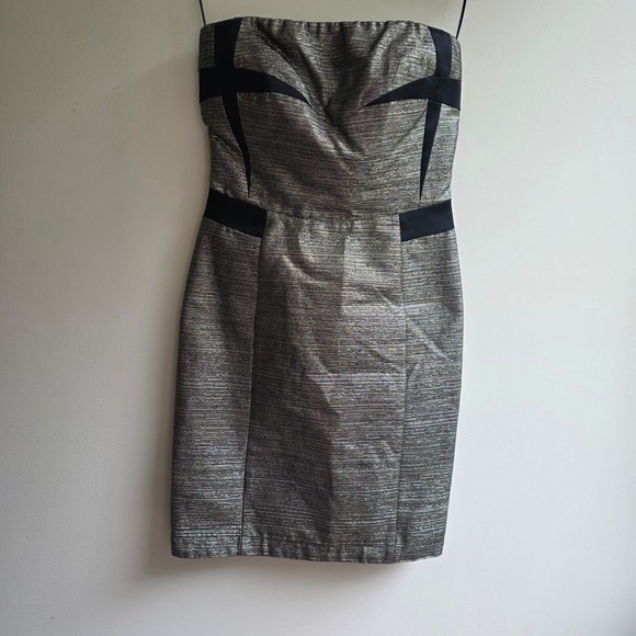 See By Chloe Dresses & Skirts - See by Chloe Strapless Metallic Gold Black Panel Mini Cocktail Dress 4 MSRP $395